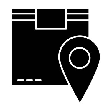 Location box solid icon. Cargo location vector illustration isolated on white. Cardboard box and pin glyph style design, designed for web and app. Eps 10.