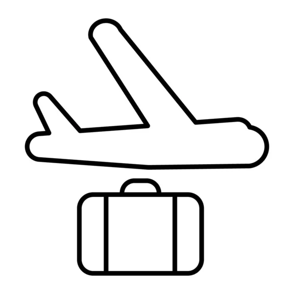 Airplane and suitcase thin line icon. Plane delivery vector illustration isolated on white. Cargo airplane deliver outline style design, designed for web and app. Eps 10. — Stok Vektör