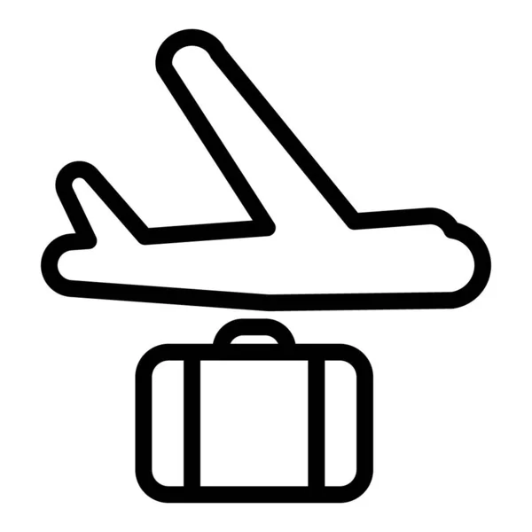 Airplane and suitcase line icon. Plane delivery vector illustration isolated on white. Cargo airplane deliver outline style design, designed for web and app. Eps 10. — Stok Vektör