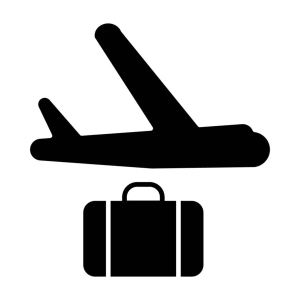 Airplane and suitcase solid icon. Plane delivery vector illustration isolated on white. Cargo airplane deliver glyph style design, designed for web and app. Eps 10. — Stok Vektör