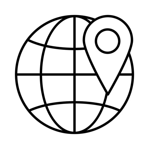 Pin en el icono de línea delgada globo. Ilustración vectorial de ubicación aislada en blanco. Mundo con diseño de estilo pin outline, diseñado para la web y la aplicación. Eps 10 . — Vector de stock