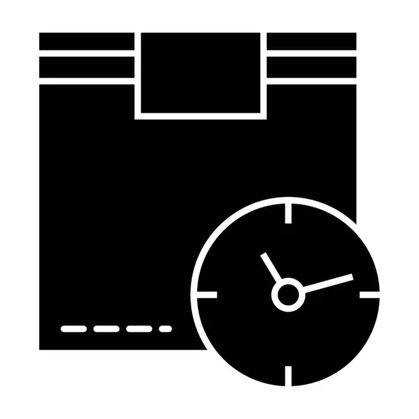 Cargo box and clock solid icon. Package and clock vector illustration isolated on white. Fast delivery glyph style design, designed for web and app. Eps 10. — Διανυσματικό Αρχείο