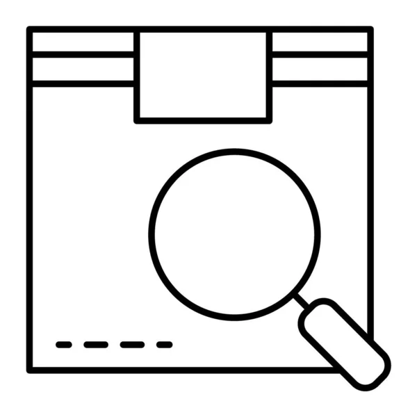 Cardboard box and magnifying glass thin line icon. Package box and lens vector illustration isolated on white. Parcel search outline style design, designed for web and app. Eps 10. — Stockvector