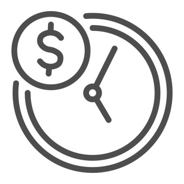 Clock and dollar line icon, business concept, Dollar coin with clock watch sign on white background, Time is money icon in outline style for mobile concept and web design. Vector graphics.