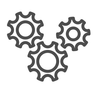 Three gears line icon, teamwork concept, gear mechanism settings sign on white background, three gearwheels icon in outline style for mobile concept and web design. Vector graphics.
