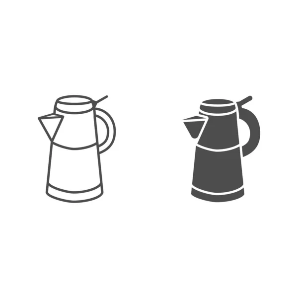 Geyser coffee maker line and solid icon, morning coffee concept, Turkish coffee kettle sign on white background, Moka pot icon in outline style for mobile concept and web design. Vector graphics. — Wektor stockowy
