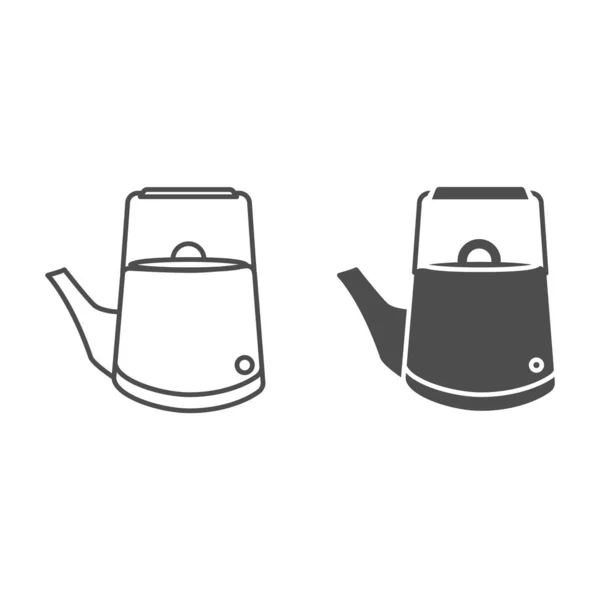 Vintage style kettle line and solid icon, Tea time concept, straight shaped teapot in retro style sign on white background, Kitchen tea maker icon in outline style for mobile, web. Vector graphics. — Stockvektor