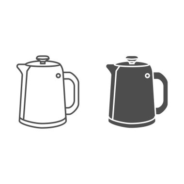 Vintage kettle for tea line and solid icon, kitchenware concept, straight shaped teapot sign on white background, Kitchen tea maker icon in outline style for mobile and web design. Vector graphics.