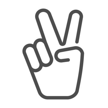 Hand shows victory sign line icon, hand gestures concept, victory sign on white background, Peace hand gesture icon in outline style for mobile concept and web design. Vector graphics.
