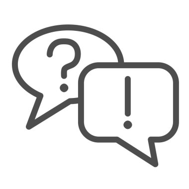 Question and answer bubbles line icon, business communication concept, question mark and exclamation point on white background, question and answer speech bubbles icon in outline. Vector.