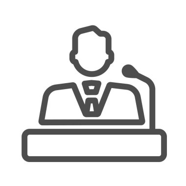 Speaker line icon, business communication concept, lecturer sign on white background, Orator speaking from tribune icon in outline style for mobile concept and web design. Vector graphics.