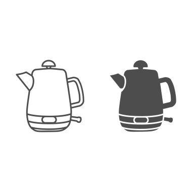Electric stainless teapot line and solid icon, modern kitchen utensils concept, modern water boiler sign on white background, electric kettle icon in outline style for mobile, web. Vector graphics.