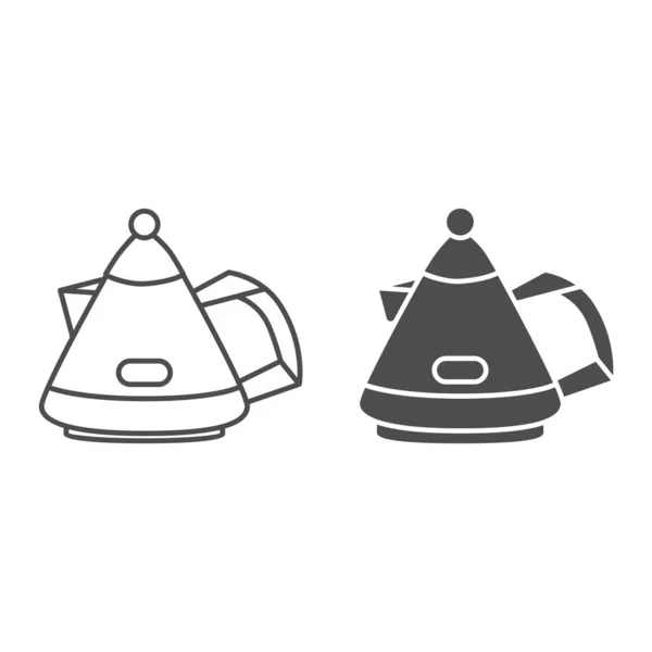 Ligne de théière moderne et icône solide, concept d'ustensiles de cuisine, panneau de bouilloire à thé sur fond blanc, bouilloire pour faire bouillir l'eau et icône de thé de cuisson dans le style de contour pour la conception mobile et web. Graphiques vectoriels . — Image vectorielle