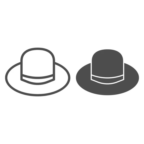 Линия солнцезащитной шляпы и сплошная икона, летняя концепция, женская элегантная шляпа на белом фоне, значок солнцезащитного головного убора в стиле очертания для мобильной концепции и веб-дизайна. Векторная графика . — стоковый вектор