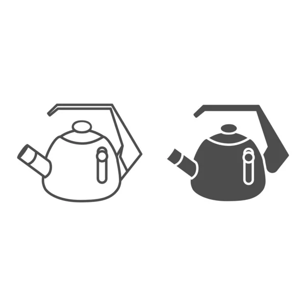 Whistling kettle line and solid icon, kitchenware concept, classic style teapot sign on white background, kettle with whistle and handle icon in outline style for mobile, web design. Vector graphics. — Stock Vector