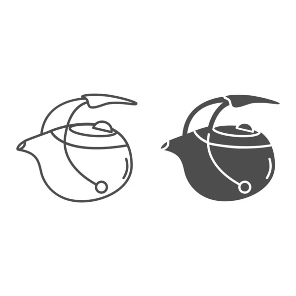Ligne de théière infuseur japonais et icône solide, concept de cérémonie du thé chinois, panneau de théière ovale sur fond blanc, icône de bouilloire dans le style de contour pour concept mobile et web design. Graphiques vectoriels . — Image vectorielle