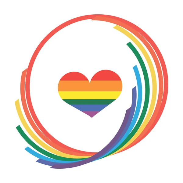 Logo coeur LGBT en cercle arc-en-ciel isolé sur fond blanc. Illustration vectorielle. Concept de symbole LGBT. — Image vectorielle