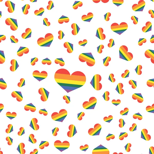 Cœurs de couleur LGBT motif sans couture sur fond blanc. Illustration vectorielle. Coeurs colorés drapeau de prière gay. Concept LGBT. — Image vectorielle