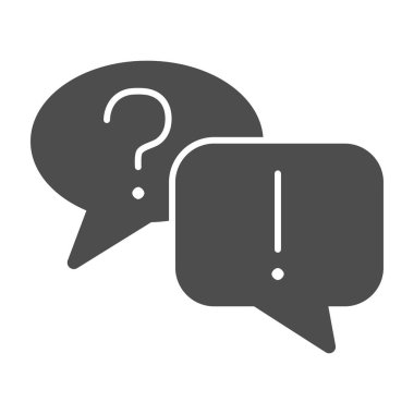 Question and answer bubbles solid icon, business communication concept, question mark and exclamation point on white background, question and answer speech bubbles icon in glyph. Vector.
