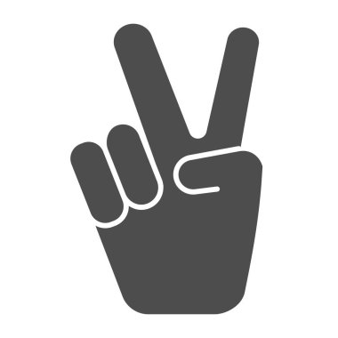 Hand shows victory sign solid icon, hand gestures concept, victory sign on white background, Peace hand gesture icon in glyph style for mobile concept and web design. Vector graphics.