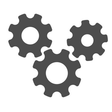 Three gears solid icon, teamwork concept, gear mechanism settings sign on white background, three gearwheels icon in glyph style for mobile concept and web design. Vector graphics.