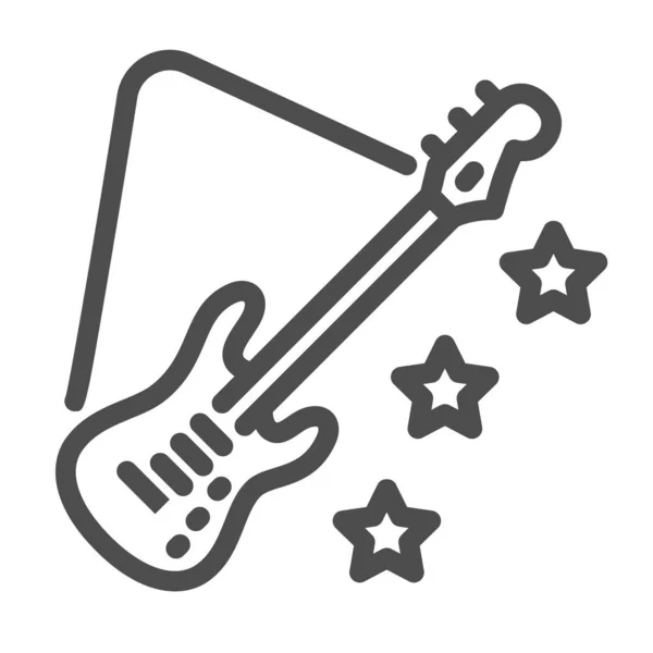 Icono de línea de guitarra, concepto de festival de música, signo de guitarra eléctrica sobre fondo blanco, guitarra con icono de estrellas en el estilo del esquema para el concepto móvil y el diseño web. Gráficos vectoriales . — Archivo Imágenes Vectoriales