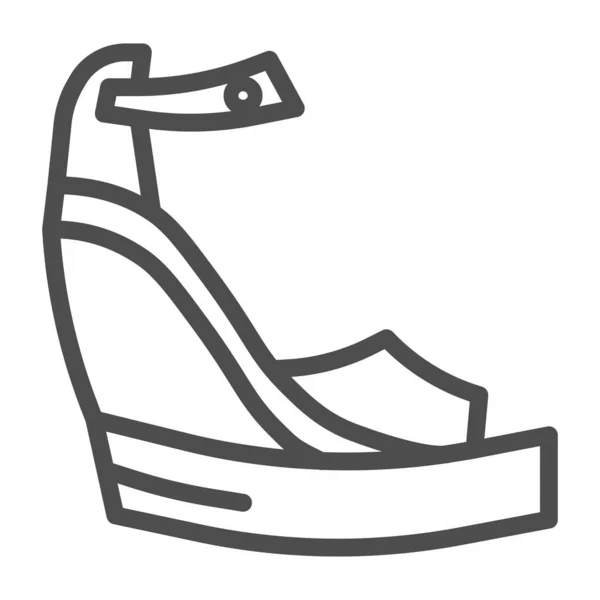プラットフォームの靴のラインアイコン、夏のコンセプト、白い背景に高いプラットフォームの看板に女性のファッショナブルなサンダル、モバイル、ウェブデザインのアウトラインスタイルでプラットフォームサンダルのアイコン。ベクトルグラフィックス. — ストックベクタ