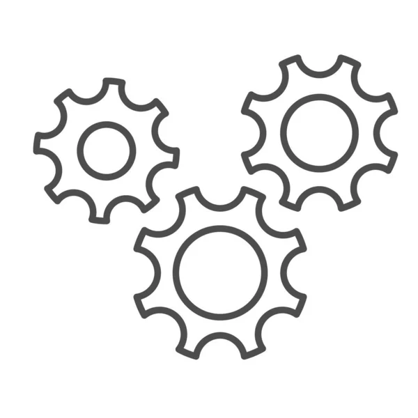 Icône de ligne mince à trois vitesses, concept de travail d'équipe, panneau de réglage du mécanisme d'engrenage sur fond blanc, icône à trois roues dentées dans le style de contour pour concept mobile et conception Web. Graphiques vectoriels. — Image vectorielle