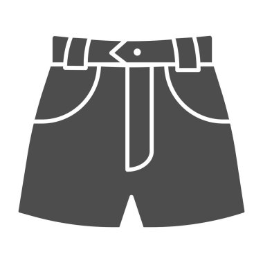 Kum şortu katı ikon, yaz kıyafetleri konsepti, beyaz arka planda şort işareti, mobil konsept ve web tasarımı için kotlu kadın yaz pantolonu simgesi. Vektör grafikleri.