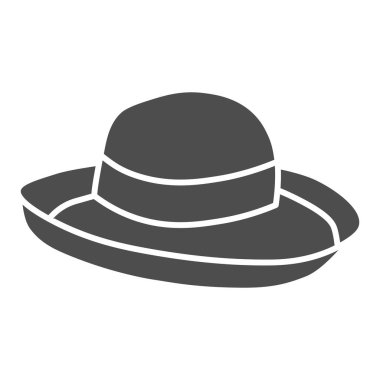 Yaz şapkası katı ikonu, yaz kıyafetleri konsepti, beyaz arka planda kız plajı güneş şapkası tabelası, mobil konsept ve web tasarımı için glyph tarzı kadın aksesuar ikonu. Vektör grafikleri.