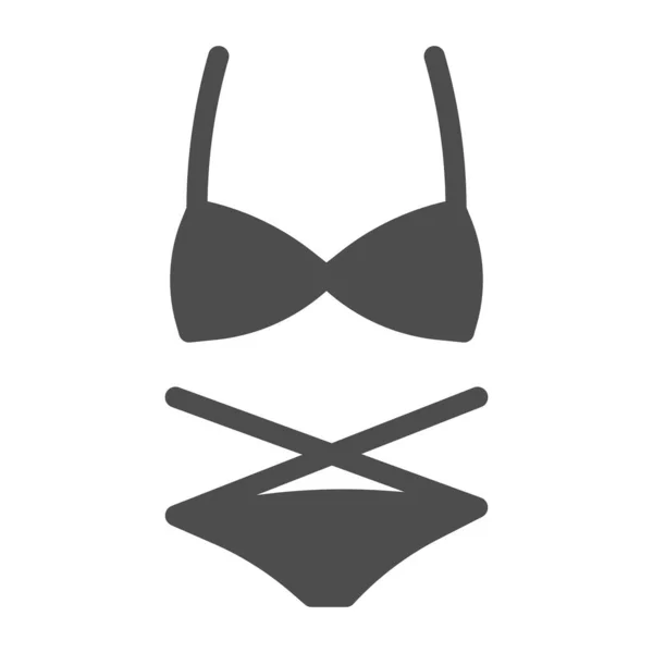 女性の水着ソリッドアイコン、夏服のコンセプト、白い背景に水着サイン、モバイルコンセプトとウェブデザインのためのグリフスタイルでビキニアイコン。ベクトルグラフィックス. — ストックベクタ