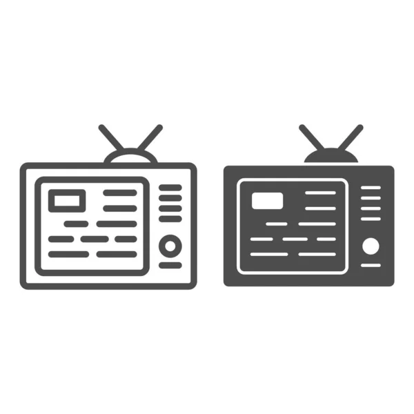 TV care afișează știri pe linia de ecran și pictogramă solidă, concept media, informații pe semnul ecranului tv pe fundal alb, știri pe pictograma de televiziune în stil contur pentru conceptul mobil și web. Grafica vectoriala . — Vector de stoc