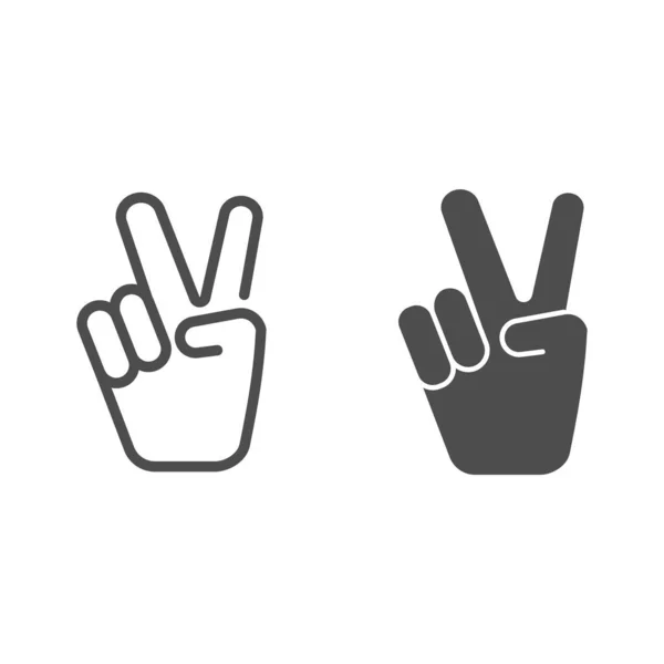 Hand shows victory sign line and solid icon, hand gestures concept, victory sign on white background, Peace hand gesture icon in outline style for mobile concept and web design. Vector graphics. — Stock Vector