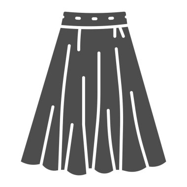 Etek katı ikon, kıyafet konsepti, uzun zarif kadın etek ikonu, mobil konsept ve web tasarımı için kabartma tarzı beyaz arkaplan üzerinde. Vektör grafikleri.