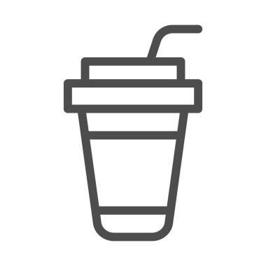 Kahve fincanı çizgisi ikonu, içki konsepti, beyaz arka planda sıcak içecek tabelası için tek kullanımlık kağıt bardak, mobil ve web tasarımı için ana hatlarda saman ikonu olan kahve bardağı. Vektör grafikleri.