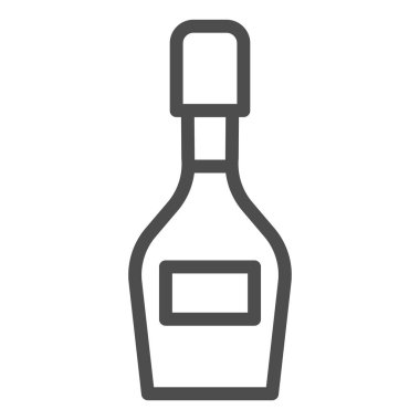 Şampanya şişesi çizgisi ikonu, alkol içecekleri konsepti, beyaz arka planda şampanya işareti, mobil konsept ve web tasarımı için ana hatlı şarap şişesi ikonu. Vektör grafikleri.