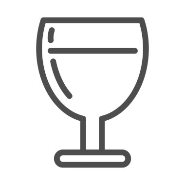 Şarap çizgisi ikonu, alkol içecekleri konsepti, beyaz arka planda şarap tabelası olan bardak, mobil konsept ve web tasarımı için ana hatlarda alkollü içecek ikonu olan kadeh. Vektör grafikleri.