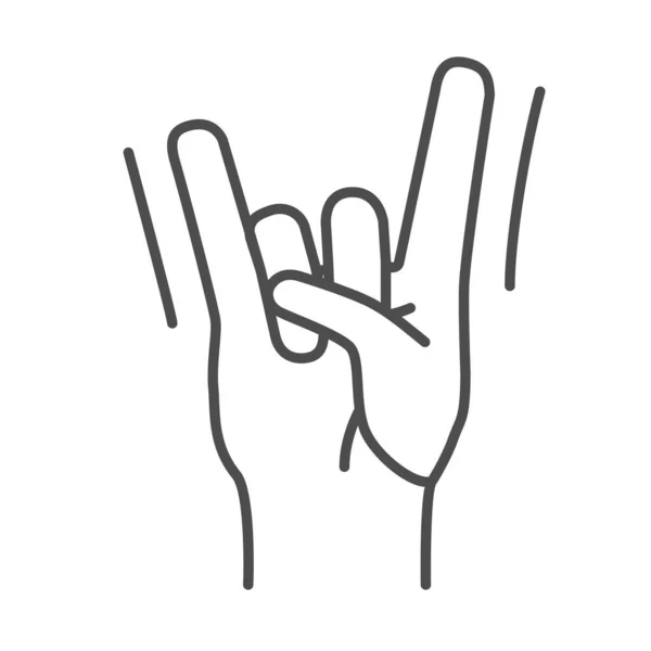 Rock hand gesture thin line icon, Music festival concept, rock and roll sign on white background, hard rock or heavy metal hand icon in outline style for mobile and web design. Vector graphics. — Stock Vector