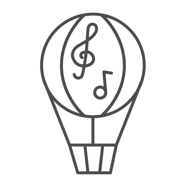 Ícone de linha fina de balão, conceito de festival de música, Dirigible com sinal de notas de música no fundo branco, ícone de balão de ar quente no estilo de contorno para o conceito móvel e web design. Gráficos vetoriais . —  Vetores de Stock