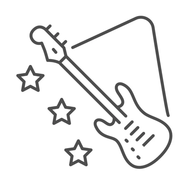 Gitara cienka linia ikona, Koncepcja festiwalu muzycznego, Gitara elektryczna znak na białym tle, Gitara z ikoną gwiazd w stylu zarysu dla mobilnej koncepcji i projektowania stron internetowych. Grafika wektorowa. — Wektor stockowy