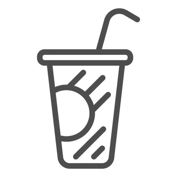 Coffee in plastic cup line icon, drinks concept, Disposable cup with lid and straw sign on white background, Paper cup with drinking straw icon in outline style for mobile. Vector graphics. — Stock Vector