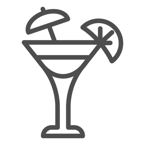玻璃与伞和切片柠檬线图标，饮料概念，新鲜鸡尾酒饮料与伞和柑橘标志白色背景，夏季鸡尾酒图标在轮廓。矢量图形. — 图库矢量图片