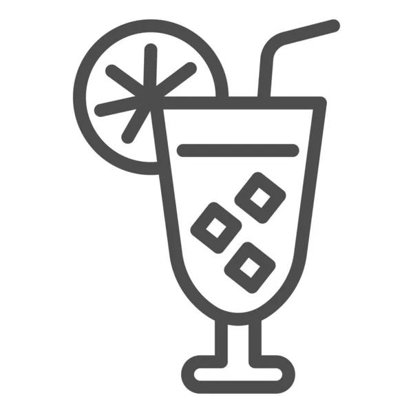 Iced Cocktail mit Zitronen- und Srtraw-Linie-Symbol, Getränkekonzept, Sommercocktail-Schild auf weißem Hintergrund, Iced Drink-Symbol im Outline-Stil für Handy und Web. Vektorgrafik. — Stockvektor