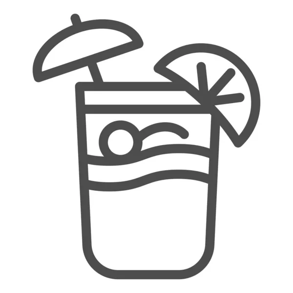 Drick i glas med paraply och citrus skiva linje ikon, sommar koncept, sommar cocktail skylt på vit bakgrund, lemonad ikon i kontur stil för mobil och webbdesign. Vektorgrafik. — Stock vektor