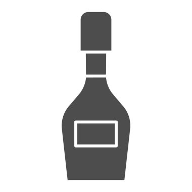 Şampanya şişesi, katı ikon, alkol içecekleri konsepti, beyaz arka planda şampanya tabelası, mobil konsept ve web tasarımı için şarap şişesi ikonu. Vektör grafikleri.