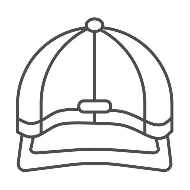 Beyzbol şapkası, ince çizgi ikonu, başlık konsepti, beyaz arka planda beyzbol şapkası tabelası, mobil konsept ve web tasarımı için taslak tarzında spor başlığı simgesi. Vektör grafikleri.