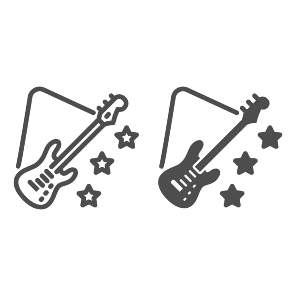 Ligne de guitare et icône solide, concept de festival de musique, panneau Guitare électrique sur fond blanc, Guitare avec icône étoiles dans le style de contour pour concept mobile et web design. Graphiques vectoriels. — Image vectorielle