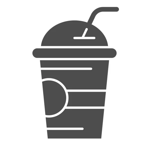 Молочный коктейль на белом фоне, смузи в чашке с иконой соломы в глифическом стиле для мобильного и веб-дизайна. Векторная графика . — стоковый вектор