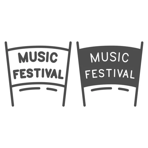 Ligne d'affiche de festival de musique et icône solide, concept de festival, pancarte sur fond blanc, icône d'affiche de concert dans le style de contour pour concept mobile et web design. Graphiques vectoriels. — Image vectorielle