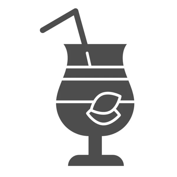 Copa con cóctel, beber paja y hielo icono sólido cubos, concepto de bebidas, cartel de cóctel de verano sobre fondo blanco, Icono de bebida helada en estilo glifo para móviles y web. Gráficos vectoriales . — Vector de stock